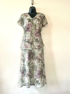 Vtg y2k Forest Fairy dress M modest green purple layered Cottagecore grandma